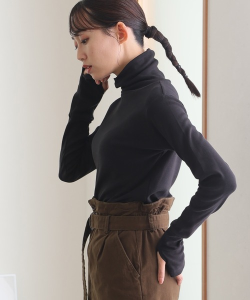 PGG 黒 ハイネック シャツ レディース ElegChic tシャツ ハイネック指穴カットソー 長袖 レディース