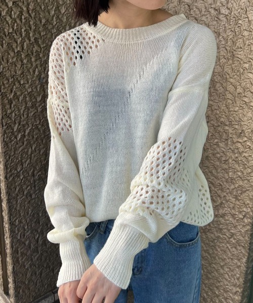 レディースメッシュ編み長袖 ニット セーター メッシュ編みニット レディース : ZOZOTOWN Yahoo!店