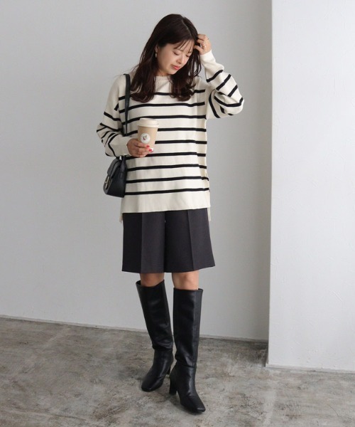 最終値下げ！！新品タグ付き！パールネッククロップドニット黒 crew neck knit(black/gray) | ok.soon