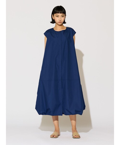 ミディウミ MidiUmi バルーン ワンピース ノースリーブ 日本製 ネイビー MIDIUMISOLID ワンピース for Ladies ノースリーブバルーン