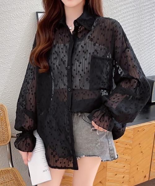 【新品未使用】coel ラメシアーシャツ　長袖シャツ　ブラウス 新品未使用】coel ラメシアーシャツ 長袖シャツ ブラウス