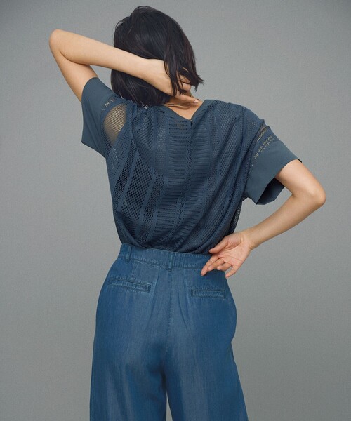 未使用　自由区　【洗える】ストレート デニムパンツ　ネイビー　40サイズ　L セール】 〈洗濯機可能〉ストレート フィット デニム パンツ