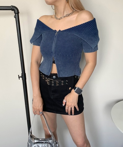 non-hedge ニット セーター ダブルジップ付ブリーチクロップド丈  