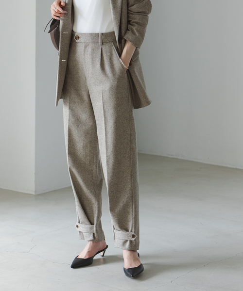 NOBLE パンツ スラックス トップツイード2WAYヘムタックパンツ 