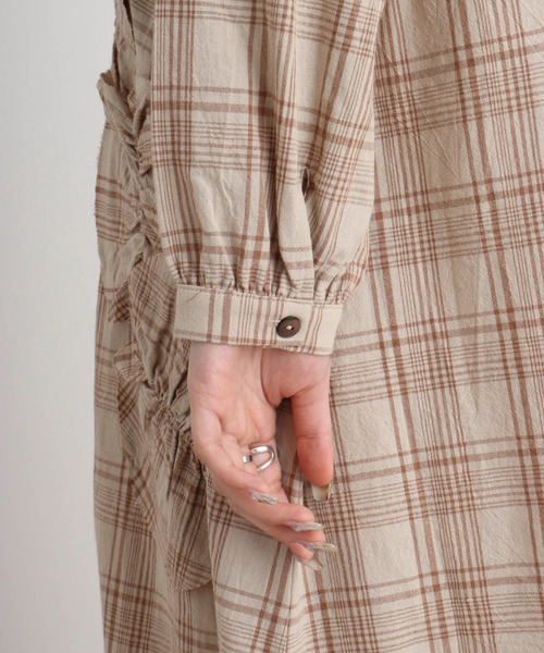 11 ルネ チェック柄 ワンピース コサージュ Aライン グレー 34 S 相当