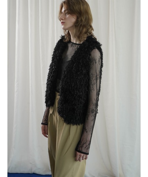 ベスト ジレ GLITTER FEATHER VEST レディース : ZOZOTOWN Yahoo