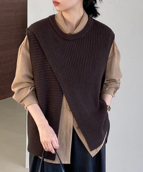 ベスト ジレ クロスリブニットベスト レディース
