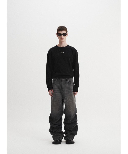 デニム・ジーパン DNSR Signature Wide Denim Pants 5SH135 DNSR】Signature wide denim pants black | OUR BRAND,DNSR