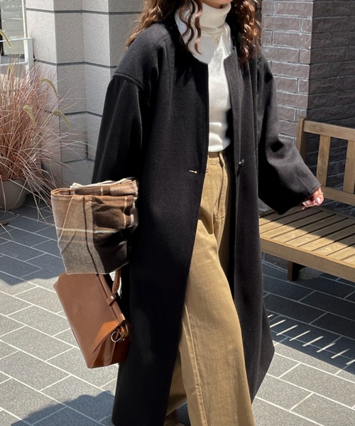 「emi+」 ノーカラーコート L ベージュ レディース_画像7