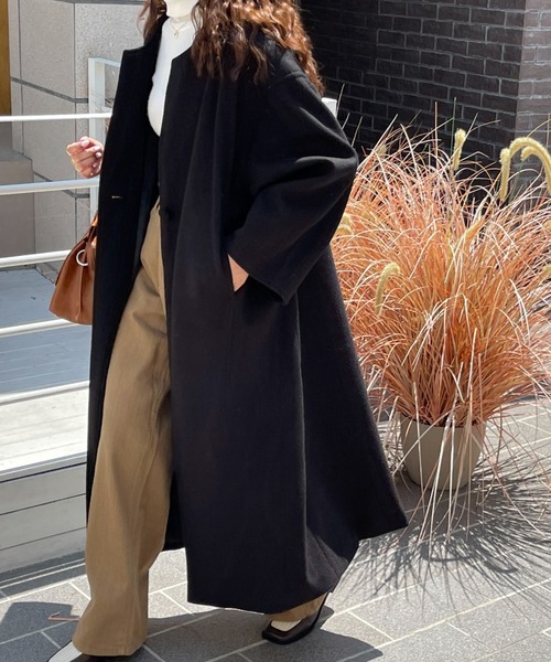 「emi+」 ノーカラーコート L ベージュ レディース_画像8