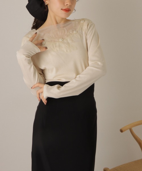 tシャツ sheer flower cut pullover /フラワーモチーフ シアー切り替え