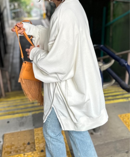 リメイクビッグロゴスウェット mi via loca トレーナー スウェット ウラケ裏起毛フラワー刺しゅうロゴ
