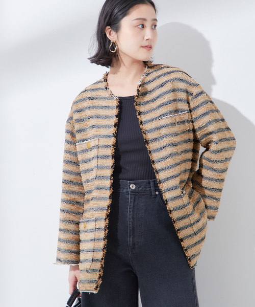 ジャケット ノーカラージャケット 「SP」GIOLICAツイードBIGジャケット レディース