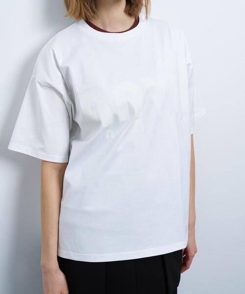 LANVIN en Bleu tシャツ ビッグロゴプリントTシャツ レディース