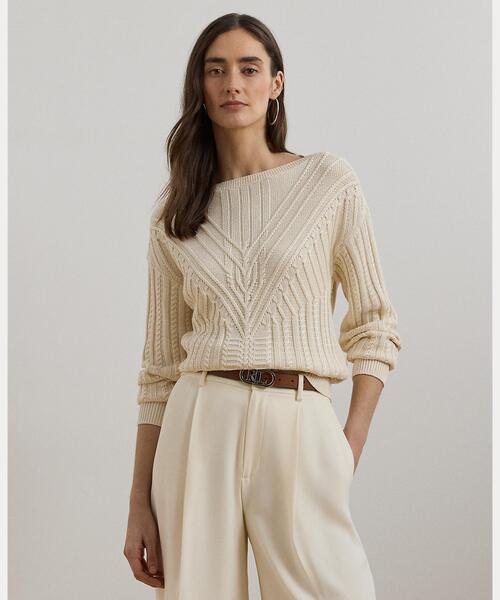 ニット セーター プリント ケーブルニット コットン セーター レディース POLO RALPH LAUREN ニット セーター ケーブルニット コットン