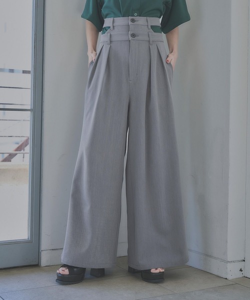 HARE パンツ Wウエストタックワイドパンツ(HARE) レディース
