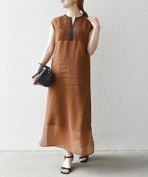SHIPS any ワンピース any: シアー キーネック フレンチスリーブ