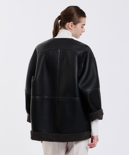 【2月限定】コラム エストネーション　ボアショートコート　黒 ESTNATION（エストネーション） ノーカラーコート 38 オフホワイト