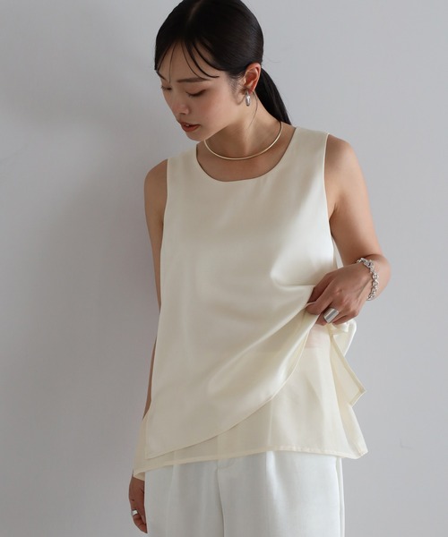 ENC タンクトップ ノースリーブ 「動画あり」layered like satin tank 