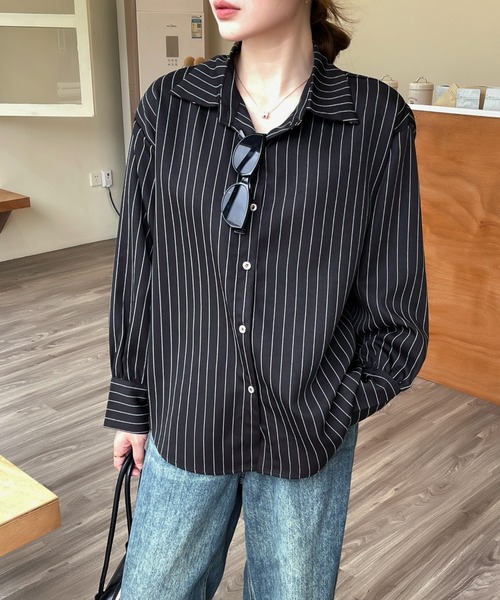 ワイズ シャツ ベスト ストライプ トップス レディース ブラック Beststore（ベストストア） ブラウス シャツ 「新色追加」「全9色
