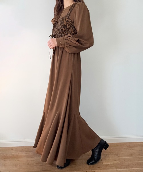 LAUIR（ラウアー） ワンピース パフスリーブワンピース+ジャガード