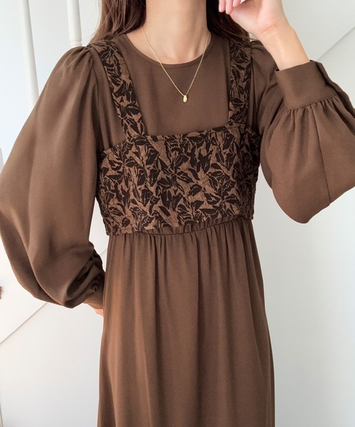 LAUIR（ラウアー） ワンピース パフスリーブワンピース+ジャガード