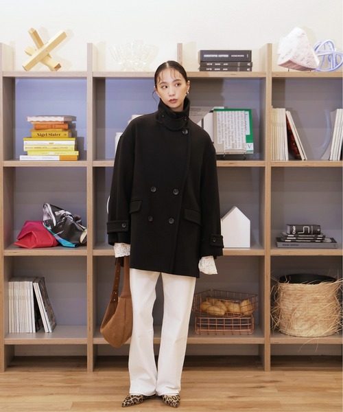 未使用タグ付☆組曲　ピーコート　メルトンショートコート　ウール　ダブル　ホワイト セール】 SHIPS Colors:メルトン ショート Pコート （ピーコート