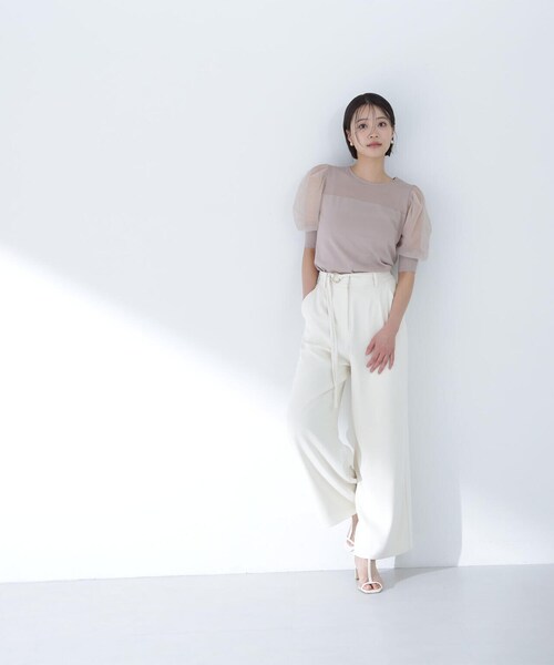 「NATURAL BEAUTY BASIC」 半袖ニット FREE グレイッシュベージュ レディース_画像9