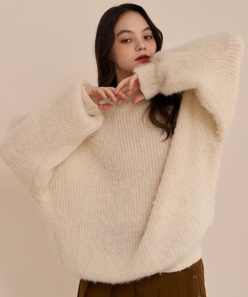 美品 アイレネ 肉厚 モヘヤ ウール シャギー オフタートル ニット セーター 美品 アイレネ 肉厚 モヘヤ ウール シャギー オフタートル ニット