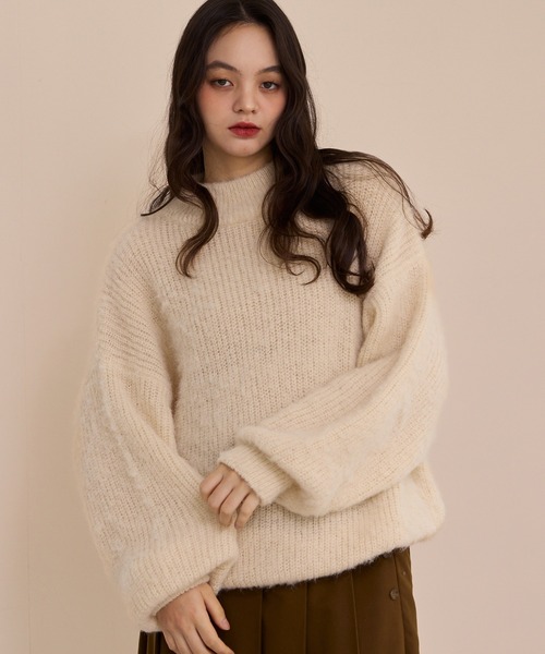 OLUN ニット セーター high neck mohair like knit/ハイネックモヘア