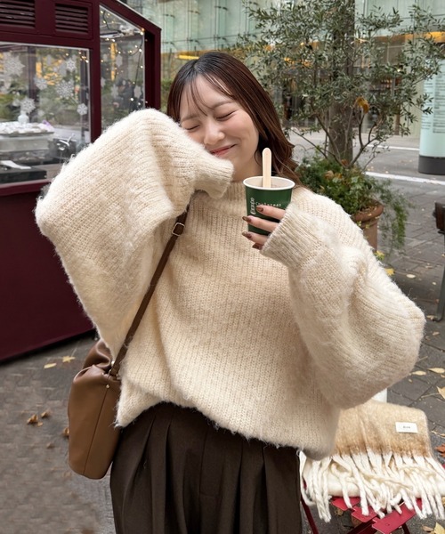 OLUN ニット セーター high neck mohair like knit/ハイネックモヘア