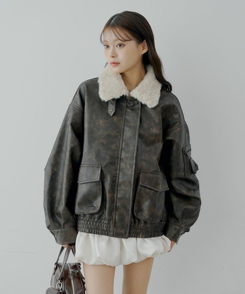 Chico（チコ） コート アウター ミリタリーレザージャケット/ファー