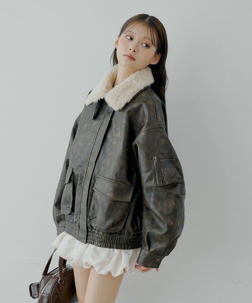 Chico（チコ） コート アウター ミリタリーレザージャケット/ファー