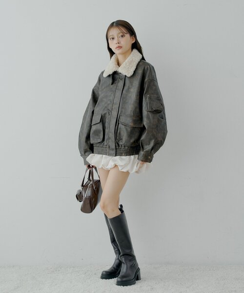 Chico（チコ） コート アウター ミリタリーレザージャケット/ファー