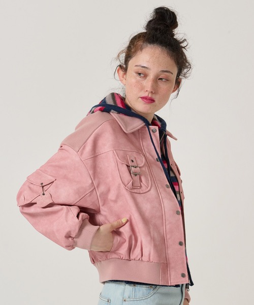 リブ ドッキング フェイクレザーブルゾン TINA：JOJUNブラウン新品未使用 TINA：JOJUN（ティーナジョジュン） ブルゾン アウター リブ