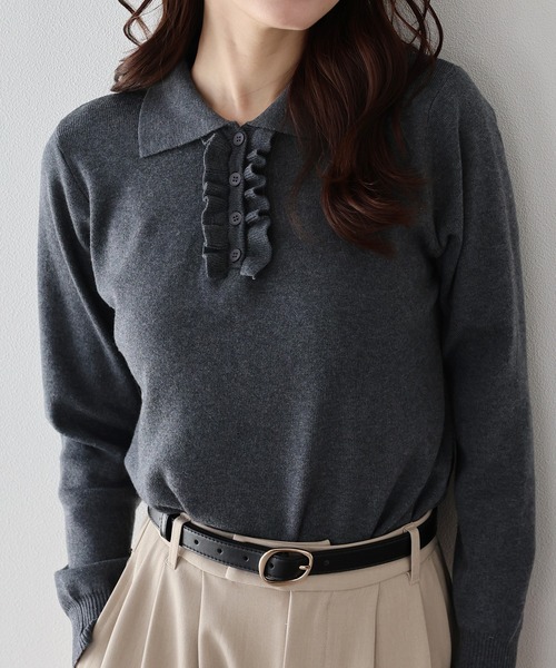 BLUEEAST（ブルーイースト） ニット セーター ウール混フロントフリル