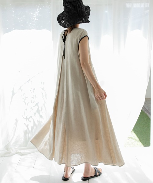 「URBAN RESEARCH DOORS」 半袖ワンピース MEDIUM ベージュ レディース_画像3