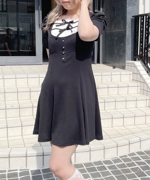 「abc une face」 半袖ワンピース FREE ブラック系その他 レディース_画像3