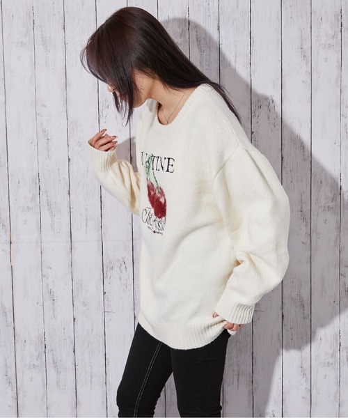 ニット セーター 「ロゴ刺繍×フルーツモチーフ」レディース プル