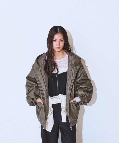 JEANASIS ヴィンテージパファーレザーブルゾン　グレージュ JEANASIS ヴィンテージパファーレザーブルゾン グレージュ