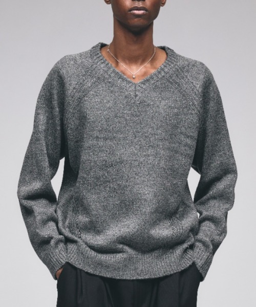 Adoon plain セーター ニット Panel Stitch V-Neck Knit / ラグランV