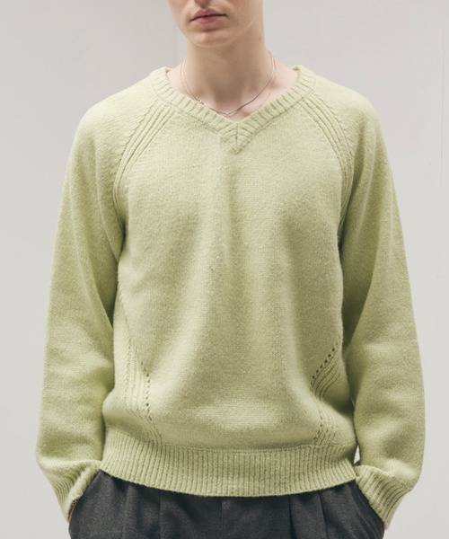 Adoon plain セーター ニット Panel Stitch V-Neck Knit / ラグランV