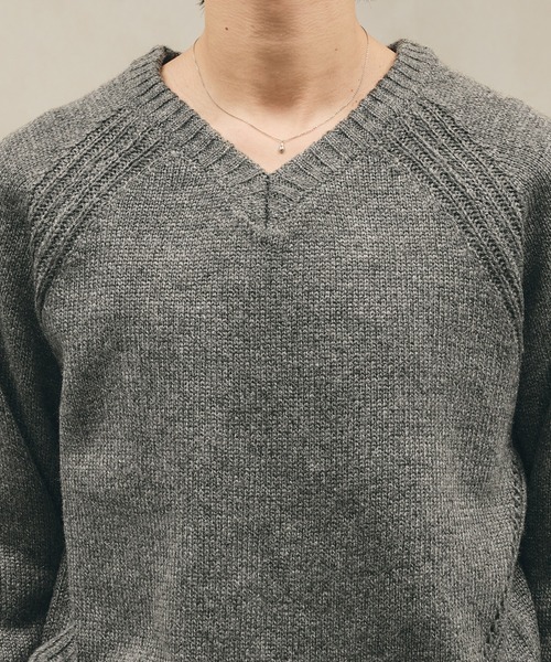 Adoon plain セーター ニット Panel Stitch V-Neck Knit / ラグランV
