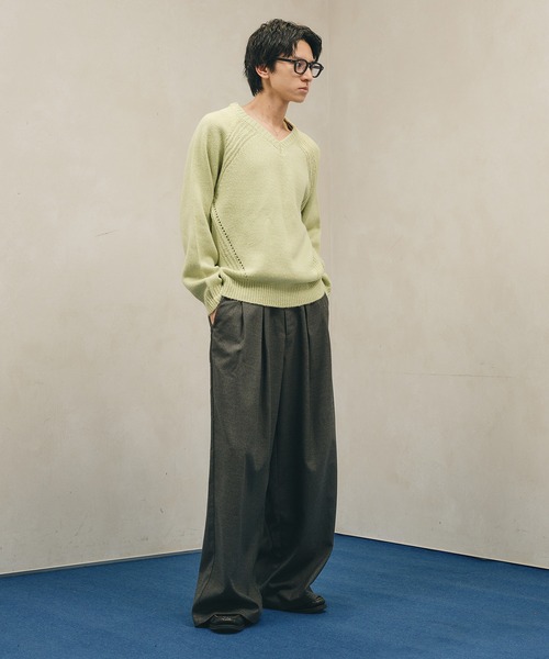Adoon plain セーター ニット Panel Stitch V-Neck Knit / ラグランV