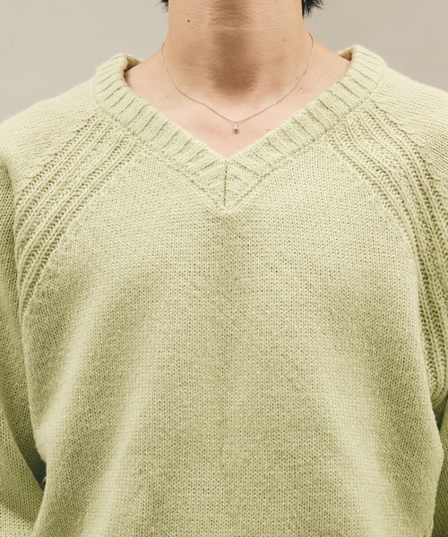 Adoon plain セーター ニット Panel Stitch V-Neck Knit / ラグランV