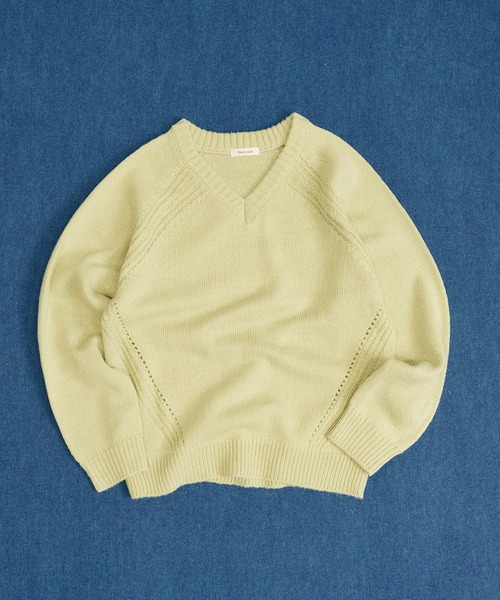 Adoon plain セーター ニット Panel Stitch V-Neck Knit / ラグランV