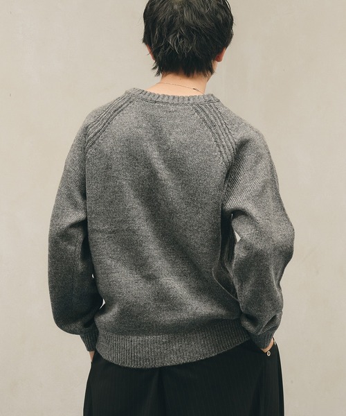 Adoon plain セーター ニット Panel Stitch V-Neck Knit / ラグランV