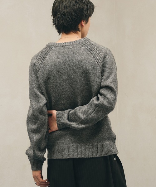 Adoon plain セーター ニット Panel Stitch V-Neck Knit / ラグランV