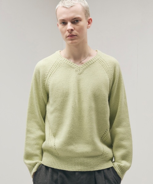 Adoon plain セーター ニット Panel Stitch V-Neck Knit / ラグランV