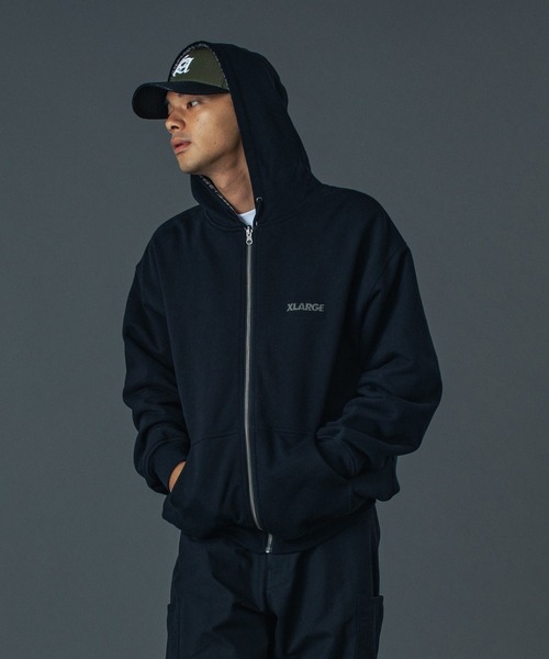 XLARGE ブラック フルジップパーカー XLARGE（エクストラ ラージ） パーカー STANDARD LOGO ZIP HOODED